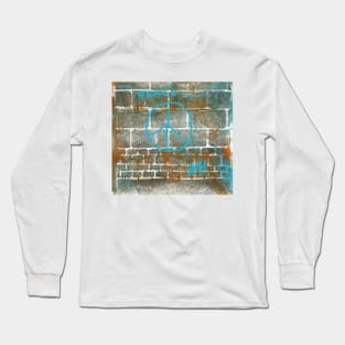 The Wall Series 5 Peace Sign - Lino Cut Plus Text Long Sleeve T-Shirt